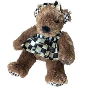 MacKenzie Childs Kenzie the Bear Stuffed Teddy Bear Checkered Print Sold Out 13"